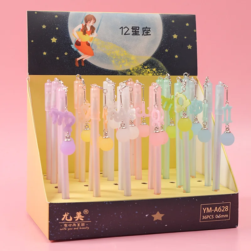 

36 pcs/lot Cute Constellation Pendant Gel Pen Kawaii 0.5mm black ink Signature Pens office school writing supplies gift