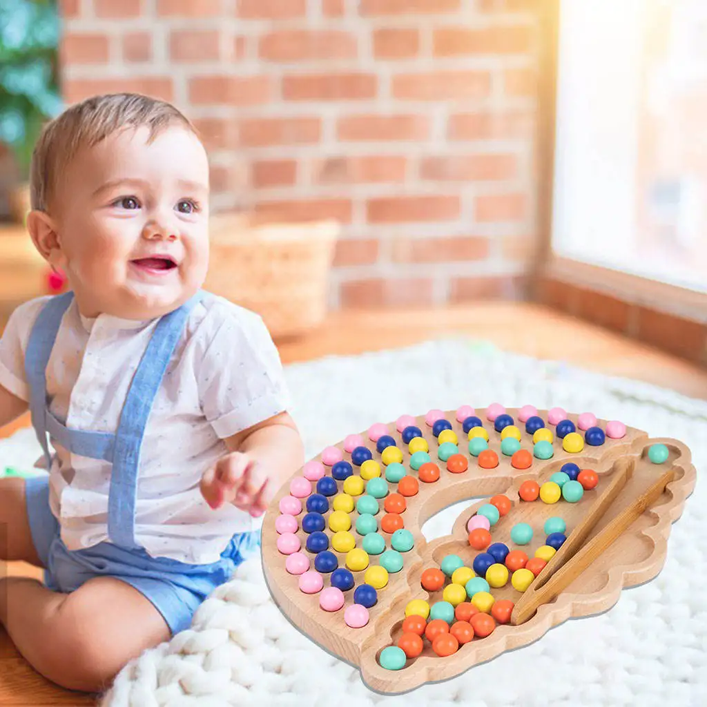 

Rainbow Wooden Board Pearl Game Puzzle Educational Toys for Toddlers Children