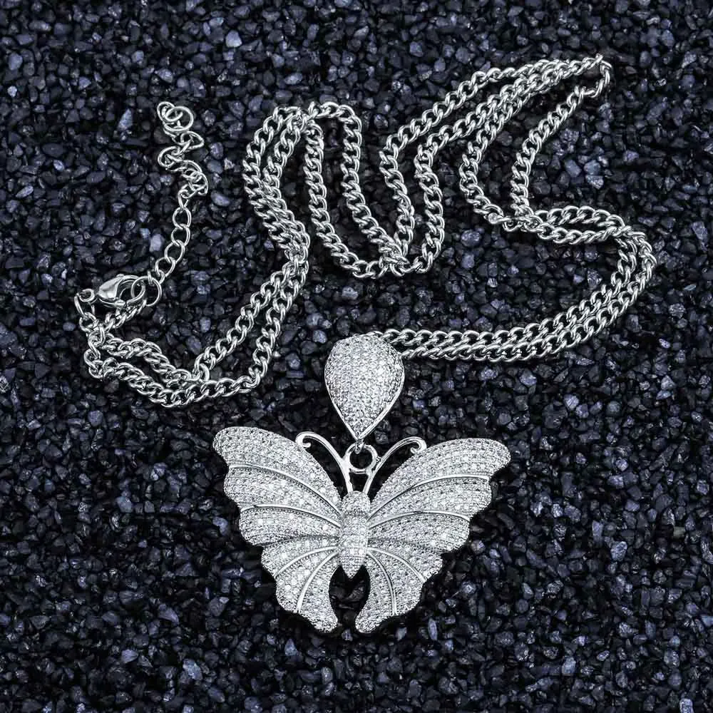 Хип-хоп раппер для мужчин и женщин ювелирные изделия AAA+ Cubrc циркония Bling CZ Подвески «бабочка» ожерелье для девочек подарок для пары кубинские цепи