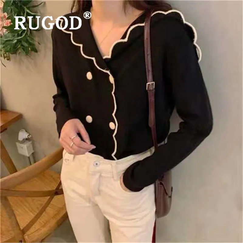 Женский вязаный двубортный кардиган RUGOD свободный винтажный в Корейском стиле с