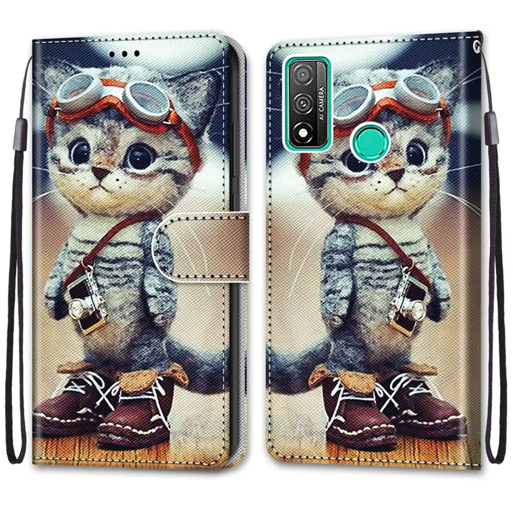 painted leather flip case for huawei honor 9 10 20 lite 20s p smart plus 2019 2020 2021 cute wallet card holder stand book cover free global shipping