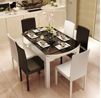 Karoist202 Modern Design White Match Black Round Square Dining Table With Tempered Glass