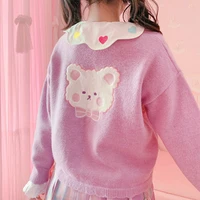 2021winter clothes college style womens cardigan baggy fashion street cute bear sweater top female kawaii purple jersey mujer