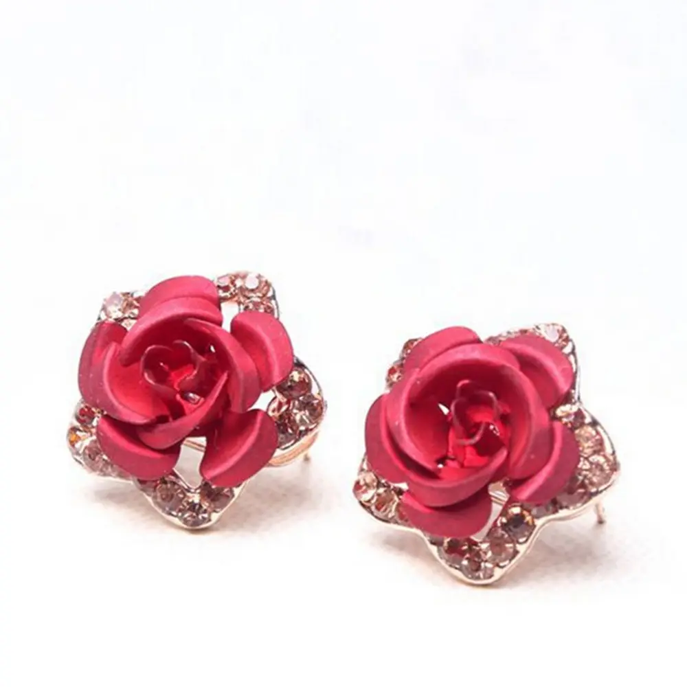 Модные ювелирные изделия цвета розового золота Цветочные Красные Синие серьги