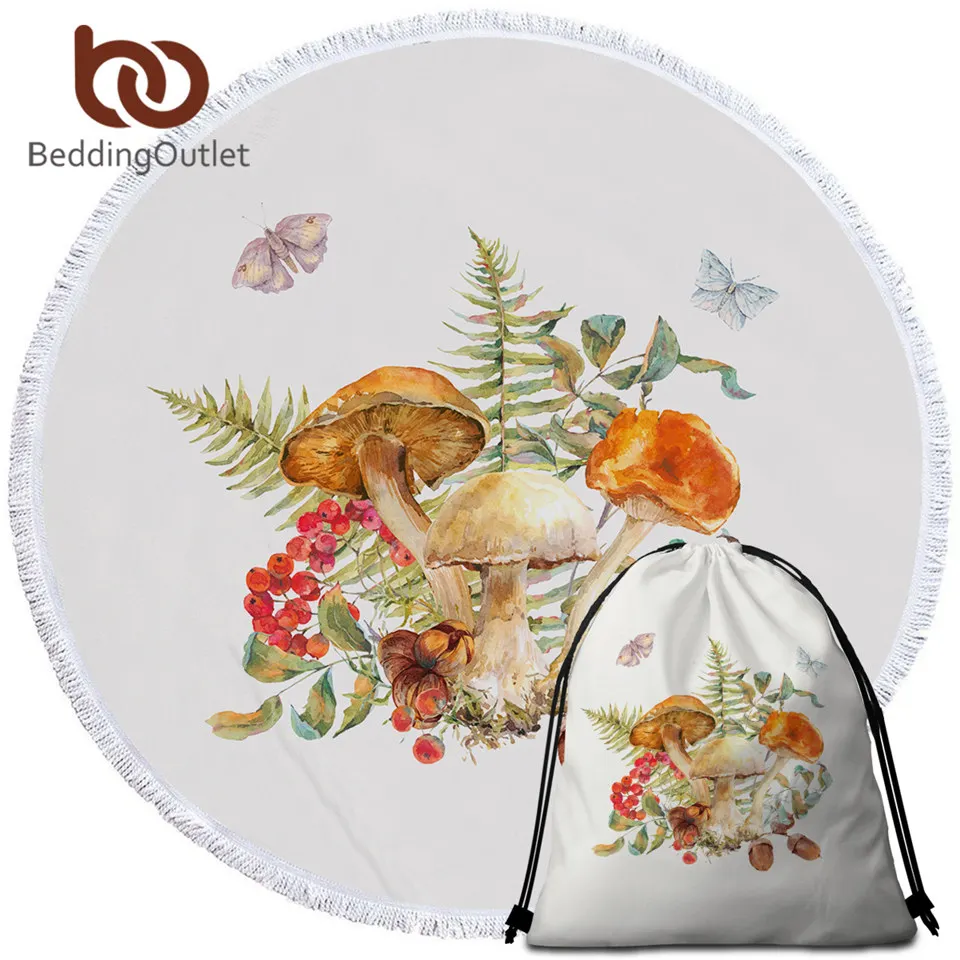 

Круглое пляжное полотенце BeddingOutlet в виде грибов, акварельный коврик для пикника с кисточками, коврик для йоги с растительными листьями, поло...