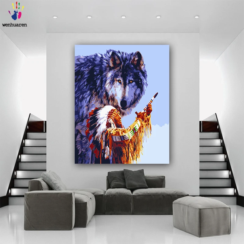 DIY картинки для раскраски по номерам с colorsWolf в горах фото рисунок картина защелка