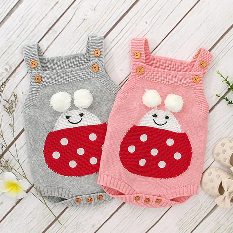 Baby Boys Girls Knitted Coccinella Septempunctata Braces Rompers Autumn Infant Baby Romper Newborn Baby Boy Girl Clothes Rompers