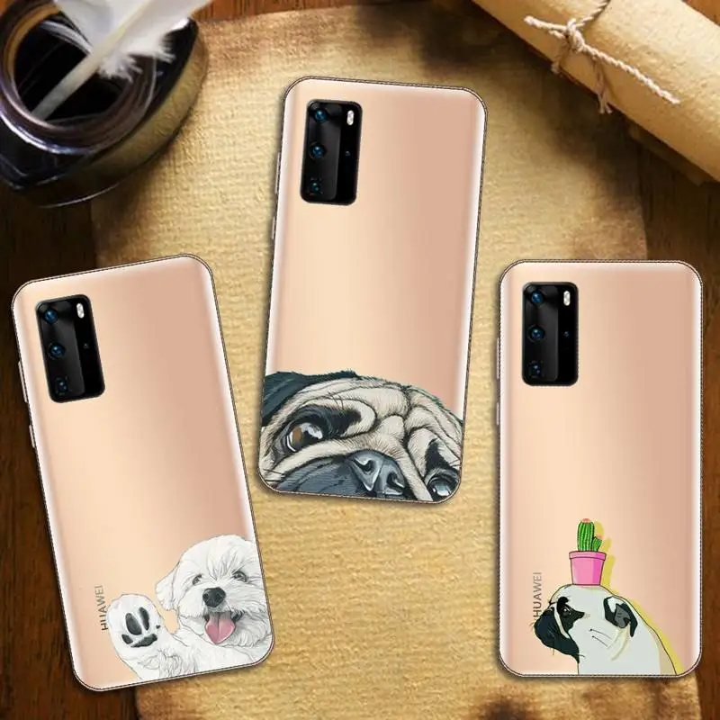 

Pug Dog French Bulldog Phone Case Transparent for Huawei honor nova c x 7 8 3 4 9 65g se v t play pro lite
