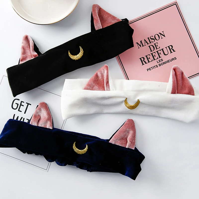 

Cute Anime Moon Luna Rabbit Ears Headbands for Women Suede Soft Hairband Cross Elastic Wash Face Bandanas Girls Hair Accessories