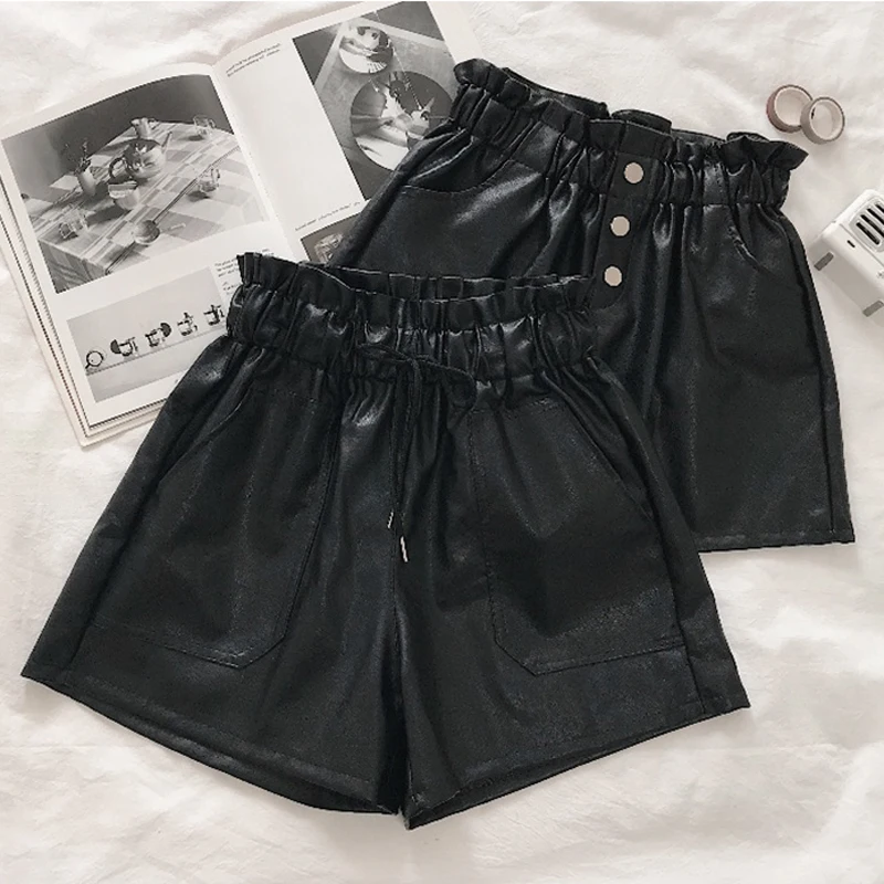 Короткие женские кожаные сапоги черные с высокой талией свободные однотонные