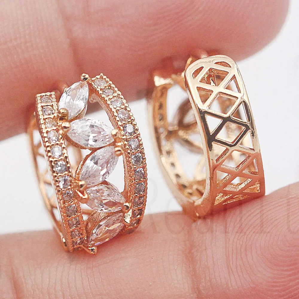 Роскошные серьги-кольца с цирконом радужными розовыми и белыми камнями