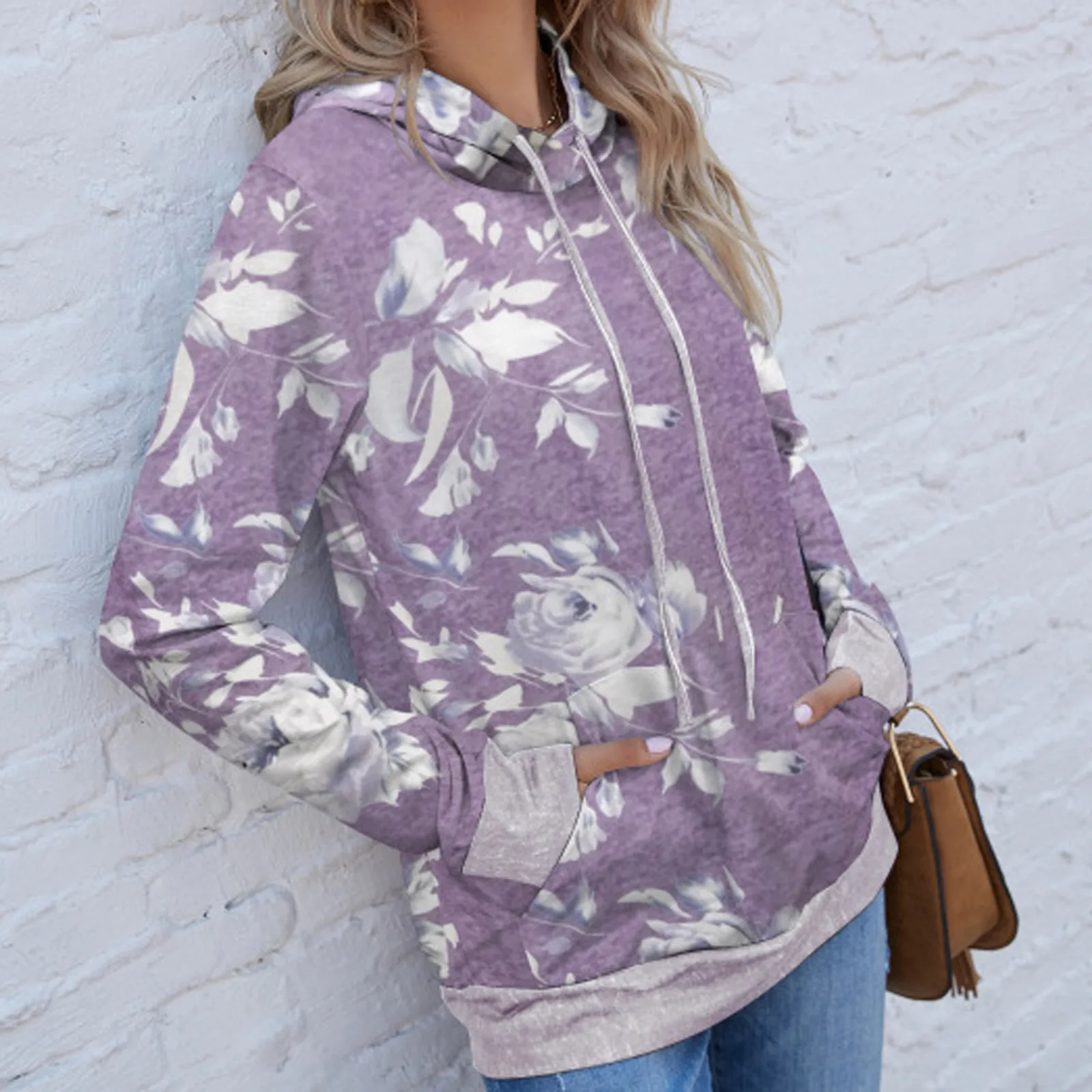 

Women's Hoodies Patchwork Loose Long Sleeve Casual Printed Hooded Sweatshirts Woman 2021 Autumn New Fashion Top Female