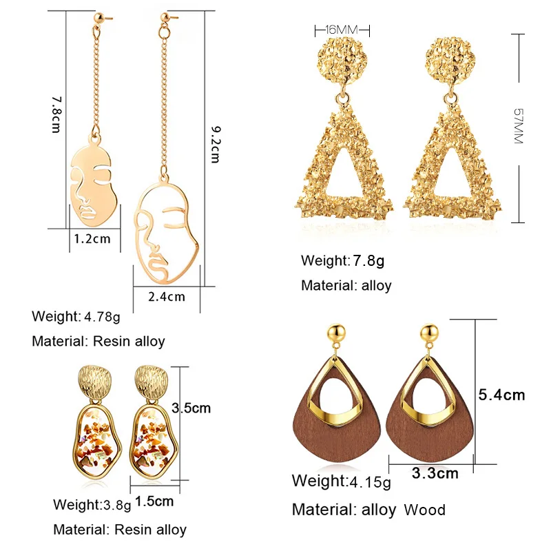 

2pcs New Fashion Round Dangle Drop Korean Earrings For Women Geometric Round Heart Gold Earring Wedding 2021 kolczyki Jewelry