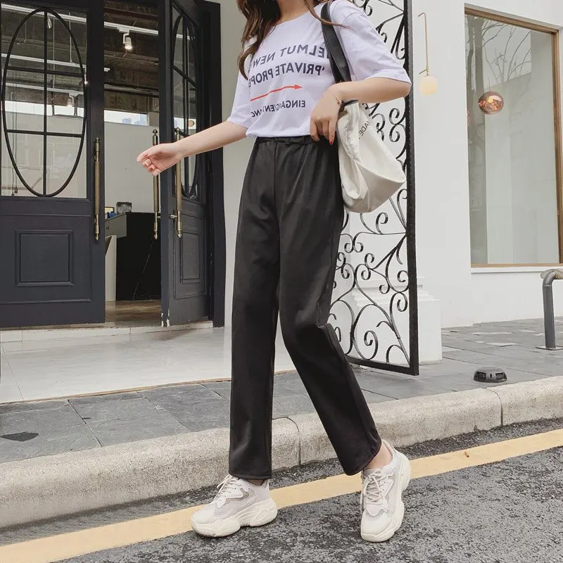 

Summer Straight Pants Fashion Casual High Waist Wide Leg Pants Loose Wild Women Pants Black