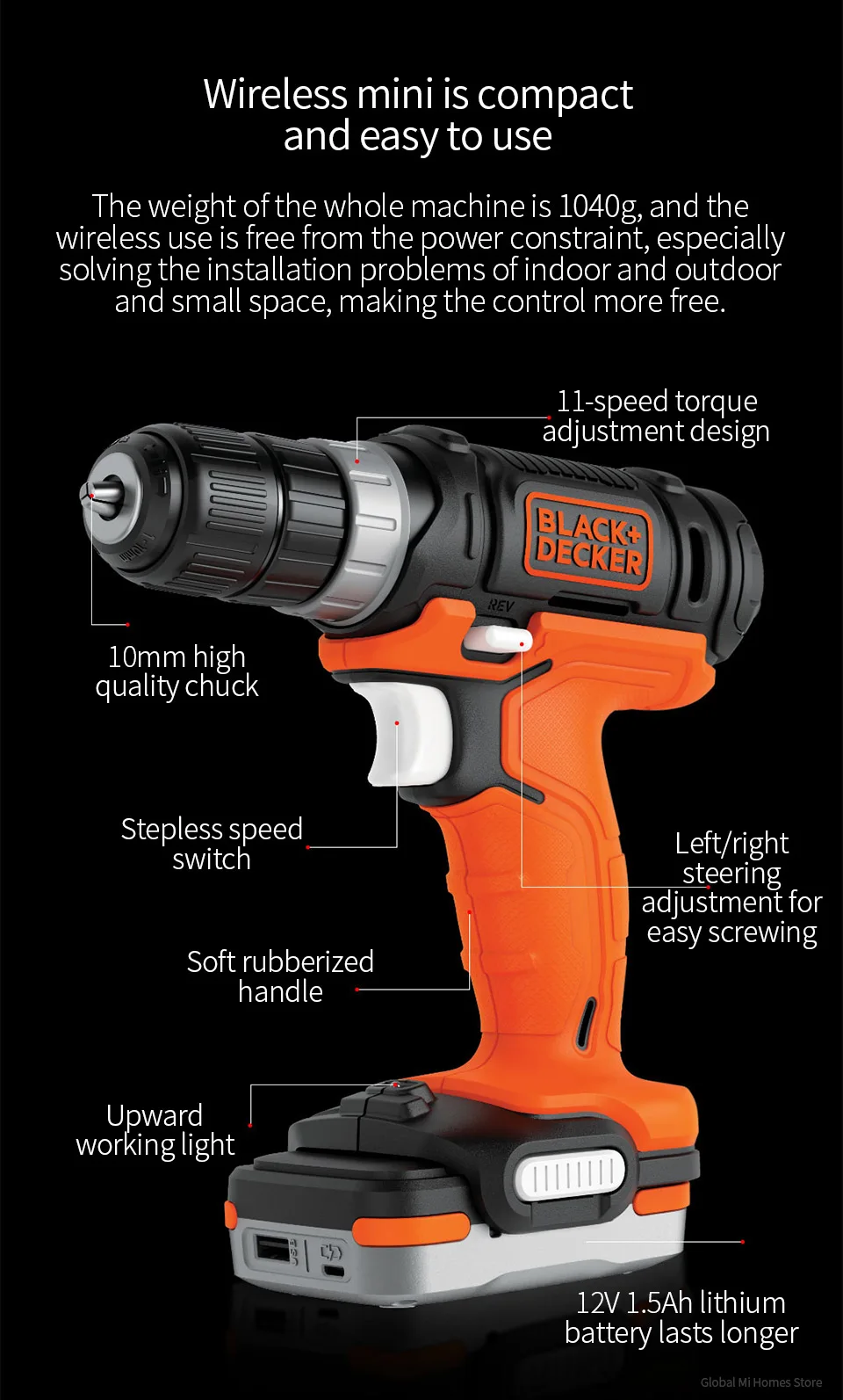 Xiaomi Youpin Black& Decker 12 литиевая электрическая дрель gopack с тремя зажимами с плавно-изменяющейся скоростью