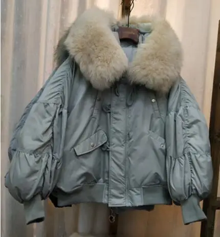 real fox fur Большой натуральный Лисий меховой воротник с капюшоном белый пуховик свободный короткий пуховик зимняя куртка Женская Толстая Женская парка - Цвет: real fox fur