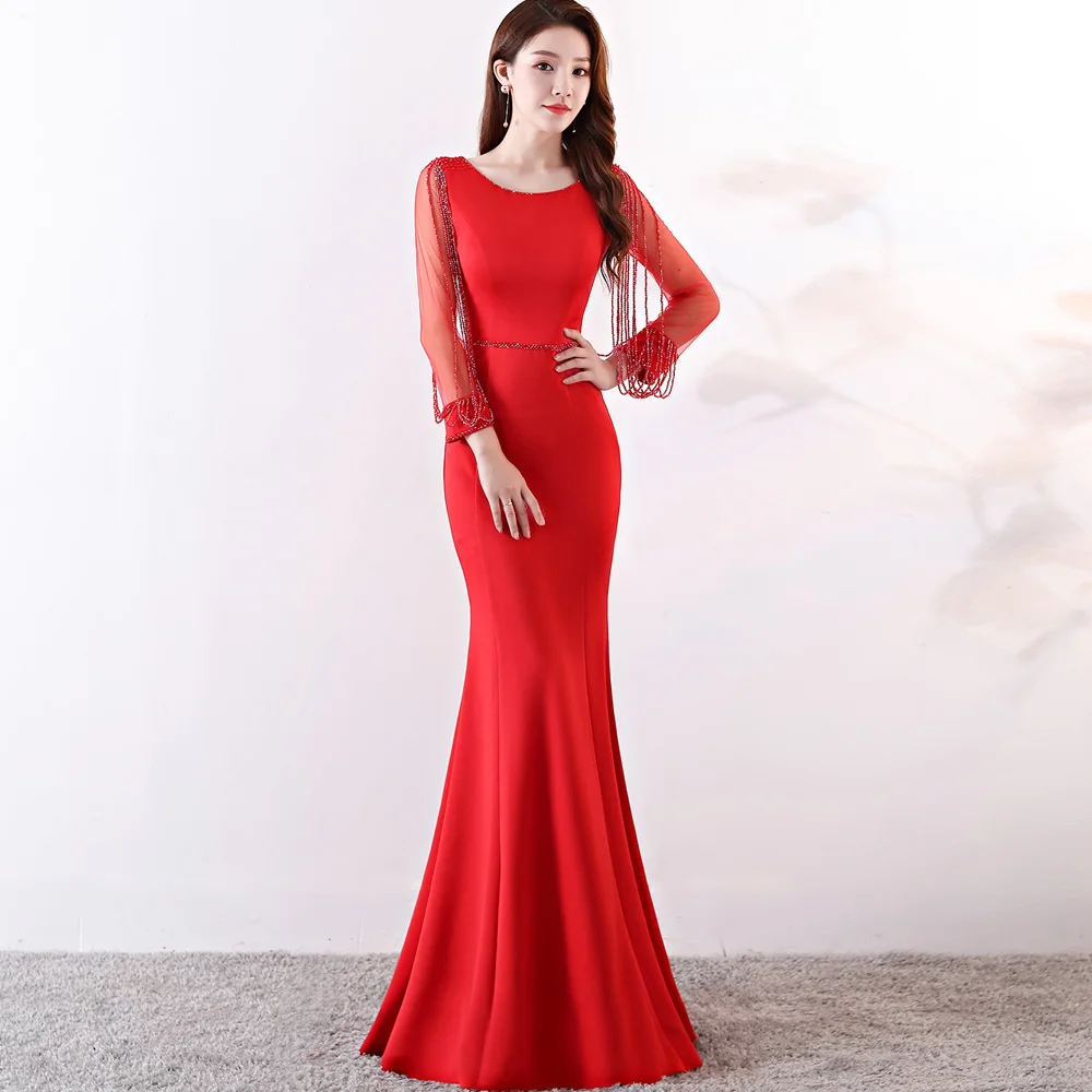 Женское облегающее сатиновое платье Русалка с длинным рукавом подкладкой