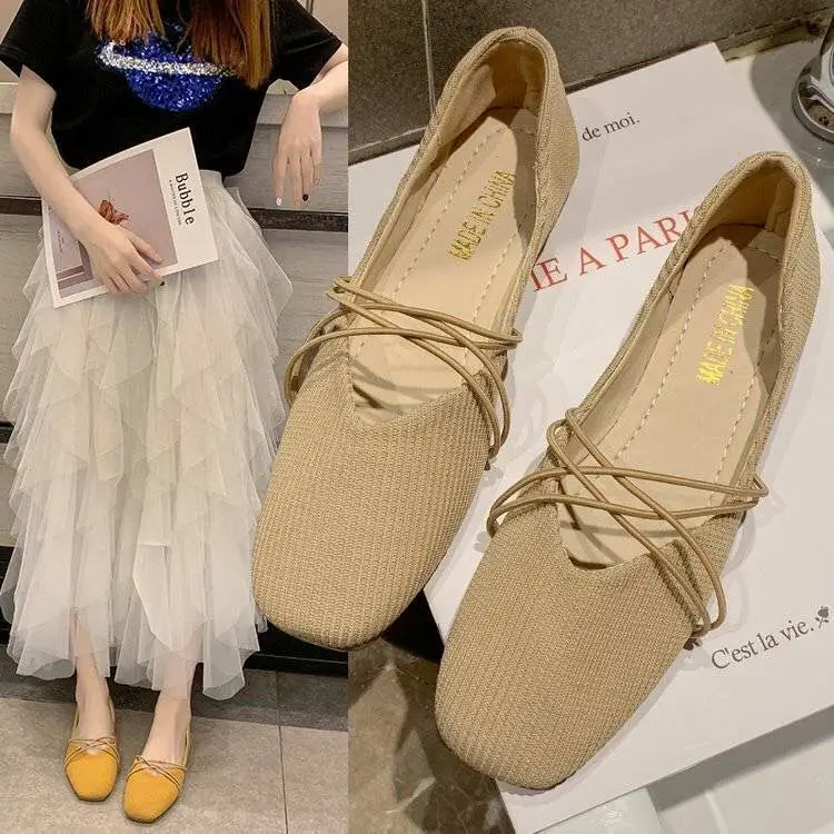 

Single shoes women's summer 2021 new women's shoes fairy style square flat shoes shallow mouth bean shoes women's fashion