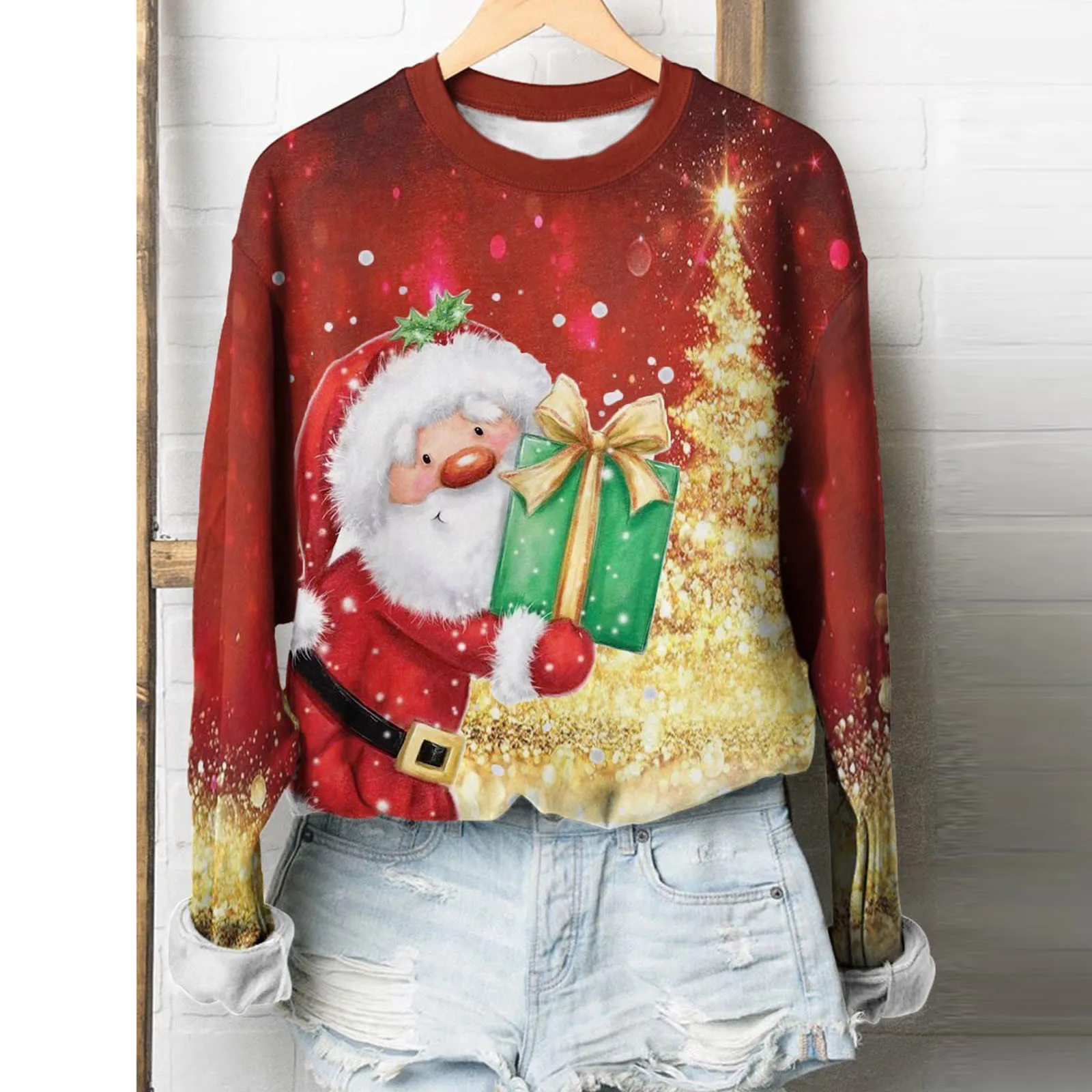 

Модные женские свитшоты, повседневная Рождественская Толстовка, топы с длинным рукавом и круглым вырезом, блузки, толстовка, Женская толсто...