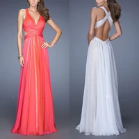arrival 2018 floor length v neck pleated prom party gown criss cross long chiffon backless robe de mariee bridesmaid dresses