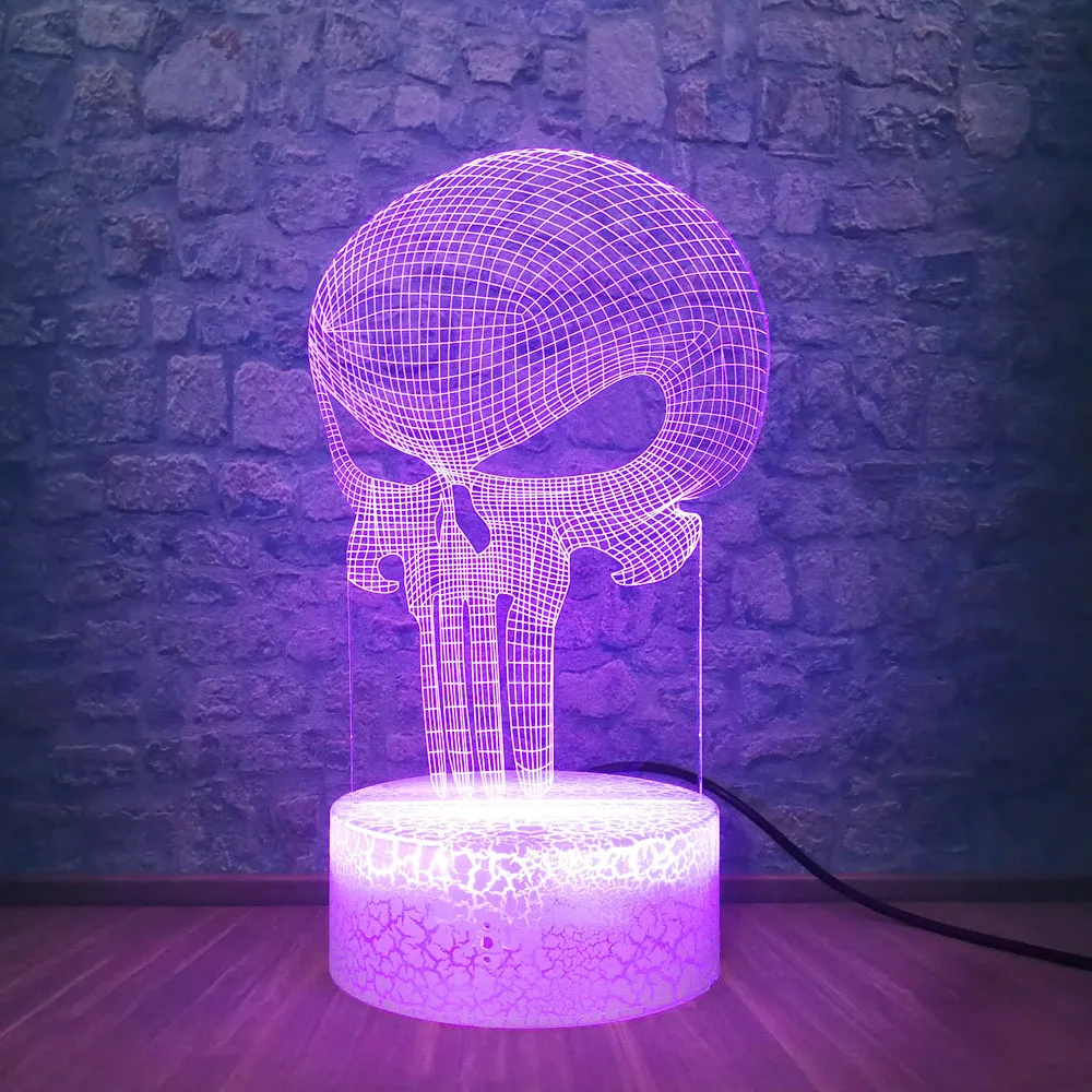 Бесплатная доставка Каратель Череп 3D светодиодный цветной Ночной светильник