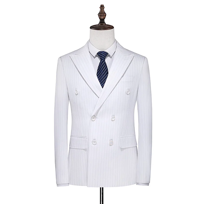 

Men's 3 Pieces White Elegant Suits With Pants Brand Slim Fit Double Button Party Formal Wedding suits for men