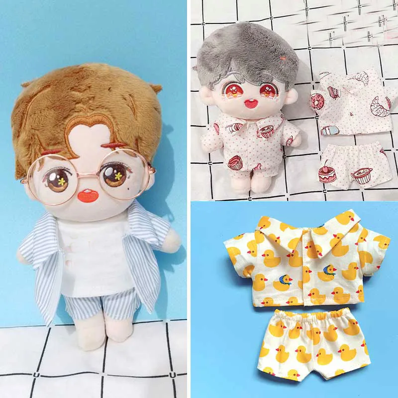 

20cm baby clothes Shirt Pants 20cm exo doll clothes Pajama suit stripe pink polychrome shirt suit doll accessories