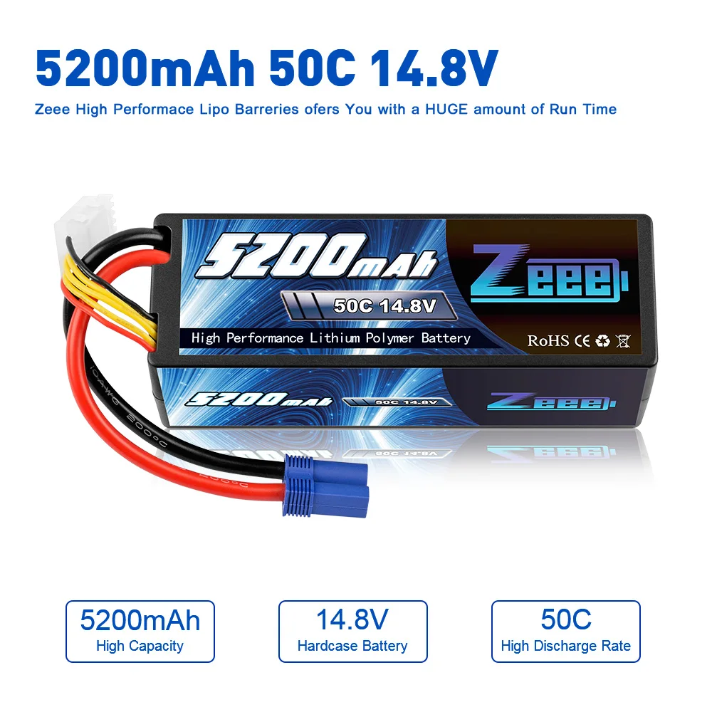 аккумулятор zeee 4s 148 в 5200 мач 50c lipo с раз