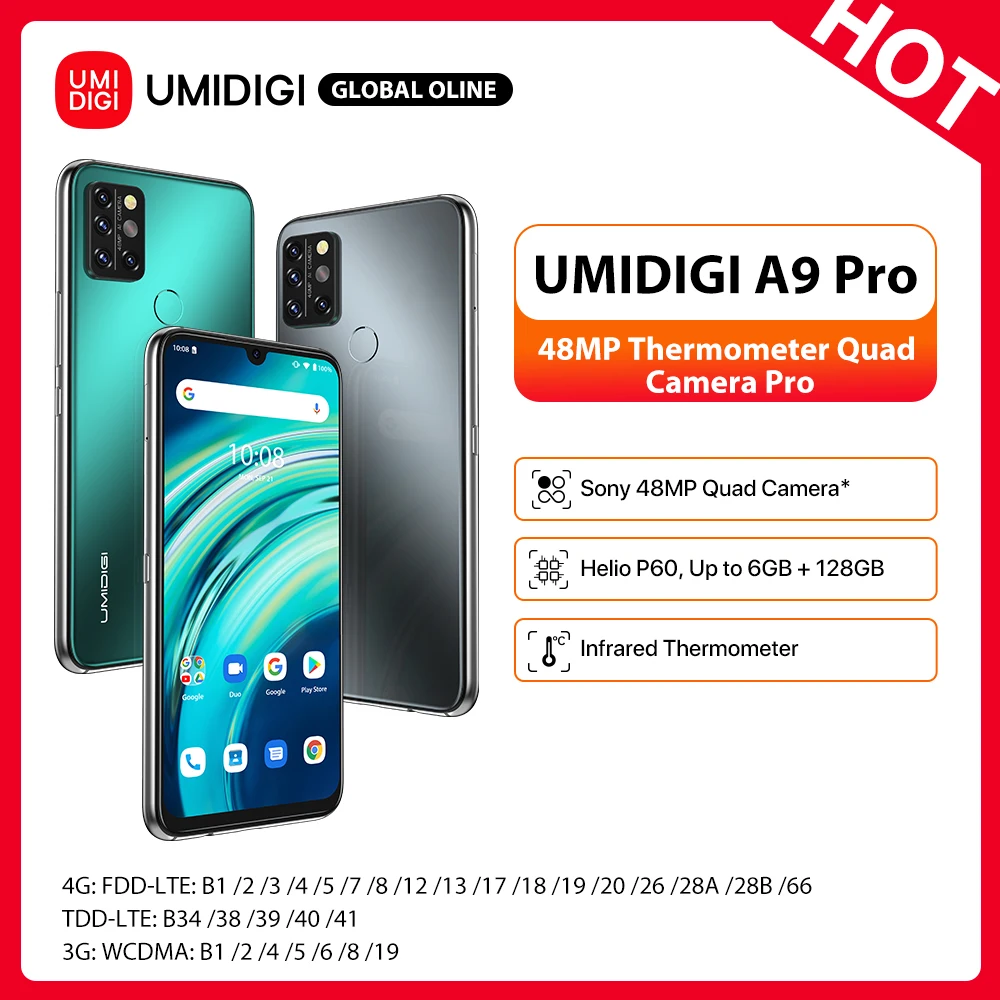 

UMIDIGI A9 Pro SmartPhone Unlocked 32/48MP Quad Camera 24MP Selfie Camera 4GB 64GB/6GB 128GB Helio P60 6.3" FHD+ Global Version