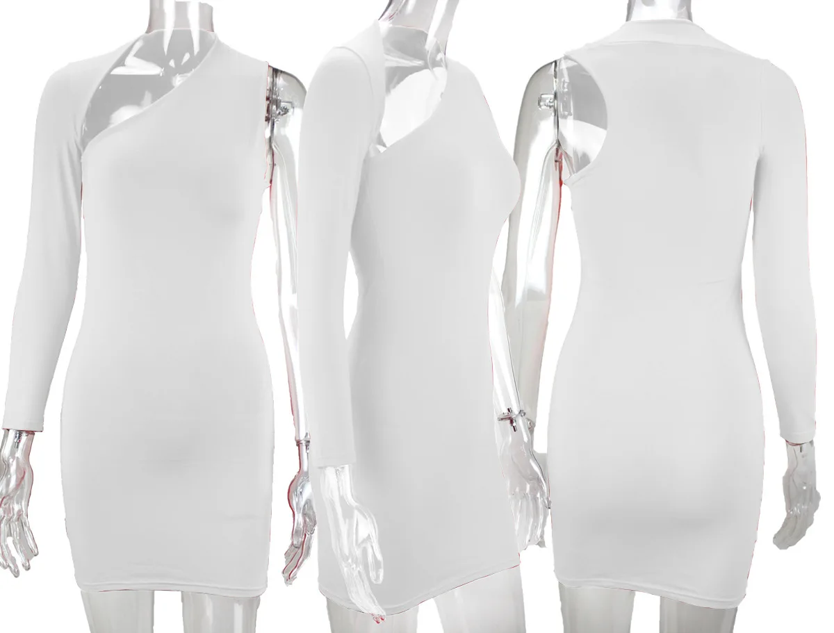 

ZQLZ Elegant Dress Women 2021 New Long Sleeve Bandage Party Dresses Ladies One Shoulder Spring Autumn Mini Dress Vestidos