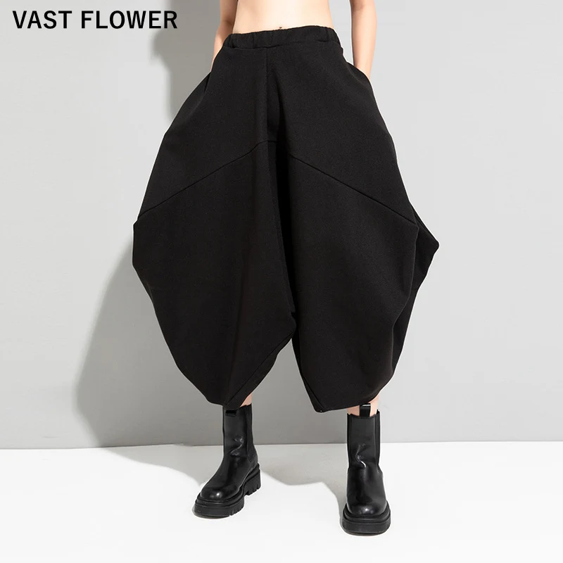 

Женские шаровары с высокой эластичной талией, черные повседневные брюки свободного покроя с соединением, модная уличная одежда, осень-зима 2021