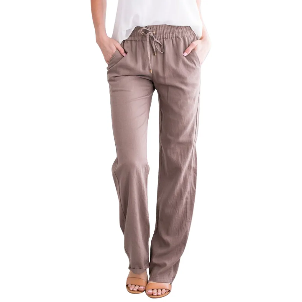 Женские брюки 2019 Модные однотонные хлопковые и льняные Короткие повседневные