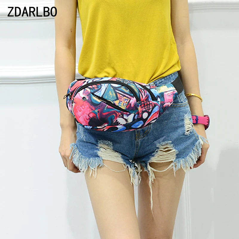 

Women's Fanny Pack Outdoor Sports Waterproof Waist Bag Female Banana Belt Bag Flowers Shoulder Crossbody Chest Bags Hip Purse