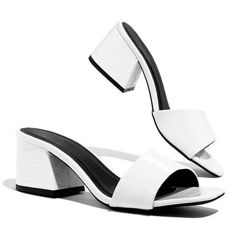 Discount Women Slippers Fashion Sexy High Heel Women Shoes 2022 Summer Square Heel Slides for Women Plus Size Shoes for Women