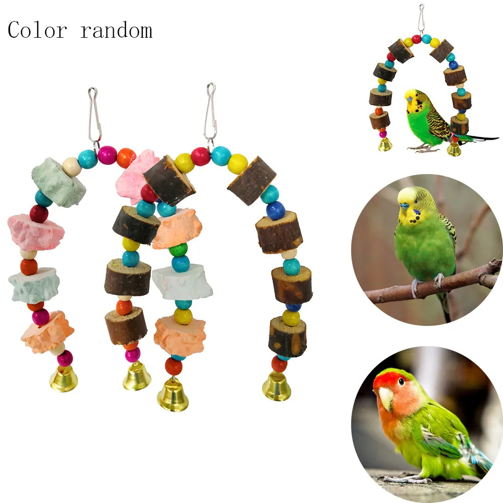 

Bird Toys Wooden Chew Toys For Parrots Colorful Hanging Bridge String With Bells Funny Swing Parrot Toys