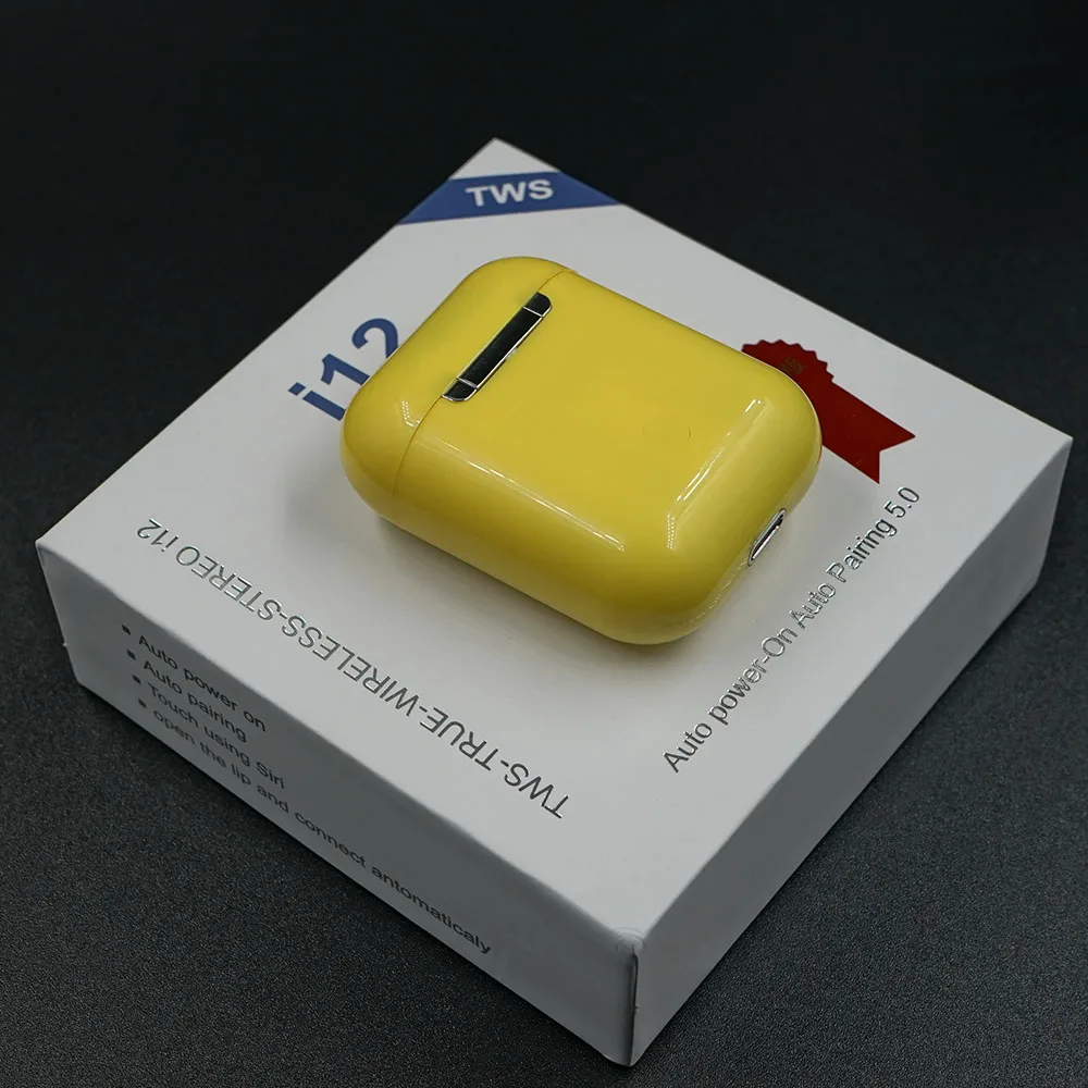 i12 B2 yellow Наушники i12 tws с сенсорным управлением Bluetooth 5,0, беспроводные 3D наушники с супер басами, относительно i10 tws i20 tws i30 i60, наушники лучше - Цвет: i12 B2 yellow