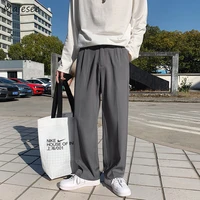 solid men casual pants pleated pockets mens fashion clothing mopping hong kong style zipper fly spring new trousers loose bottom