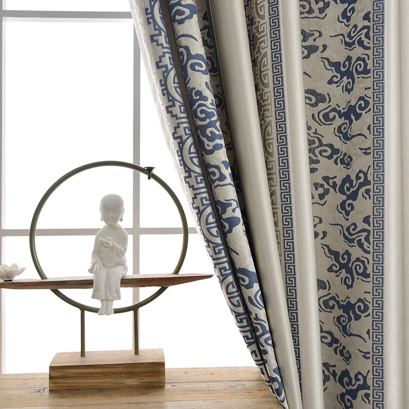 

Explosive Modern New Chinese High-precision Jacquard Cotton Linen Shading Light Luxury Curtains for Living Dining Room Bedroom