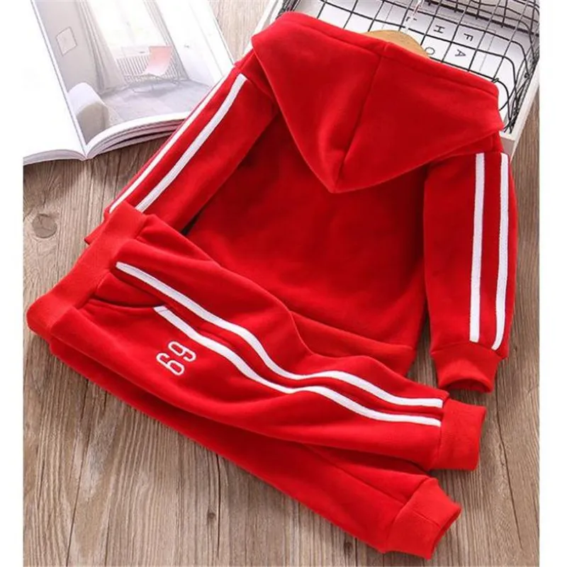 Спортивный костюм для мальчиков и девочек толстая бархатная толстовка с