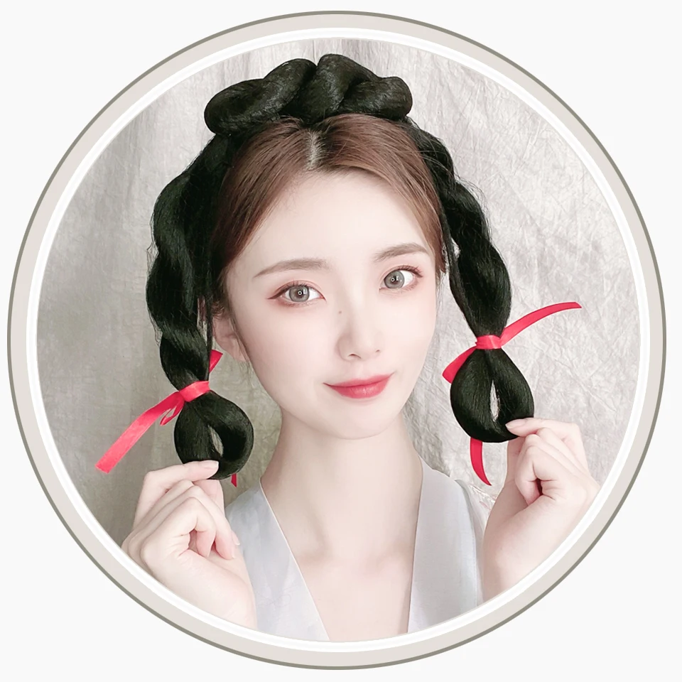 Винтажный парик HUAYA, моделирующий парик Hanfu в китайском старинном стиле, парик с лентой для волос, синтетические волосы для косплея от AliExpress WW