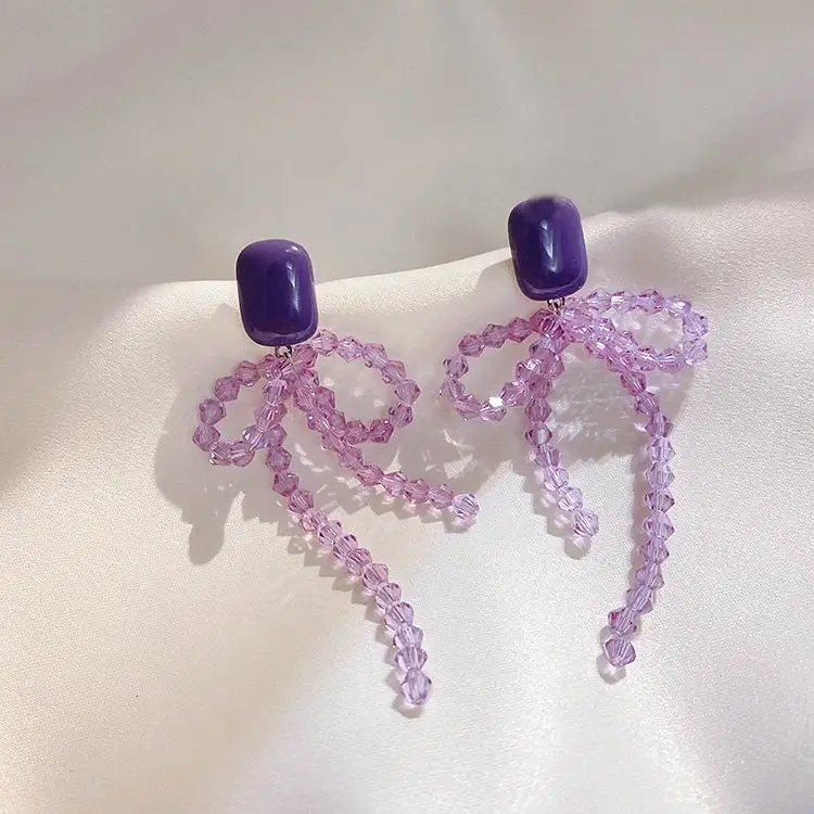 

Korean Purple Crystal Bowknot Drop Earrings For Women 2020 New Trendy Jewelry Elegant Earings Gifts