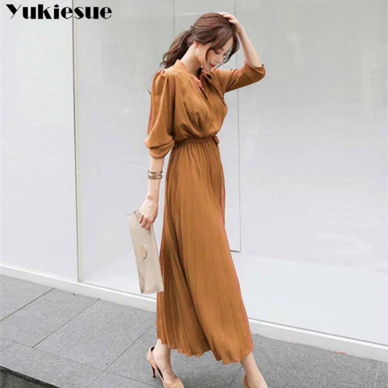 

summer chiffon long sleeve dress women dresses women's dress vintage maxi party pleated sexy bodycon dress female plus size
