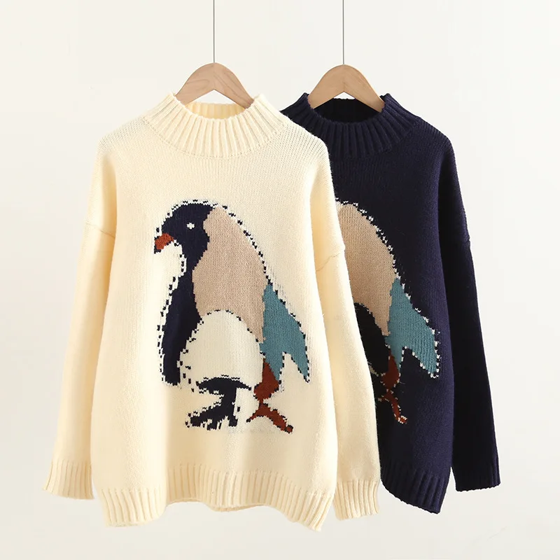 

Осенне-зимний свитер, новинка, модный Повседневный пуловер с длинными рукавами в студенческом стиле с мультяшным рисунком, универсальный в...