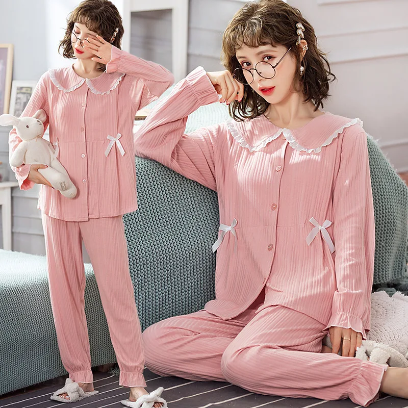 Комплект одежды для сна из 100% хлопка беременных и кормящих милая розовая одежда