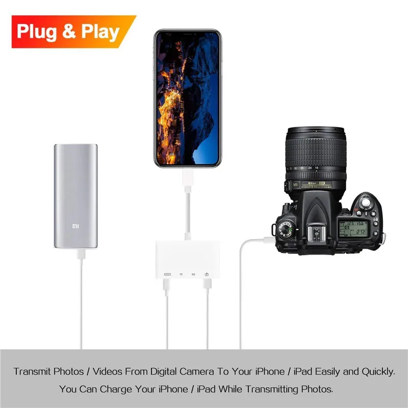 High Quality Lightning to USB Camera Connection Kit 4 in 1 SD/TF Card Reader OTG Cable Adapter for iPhone 11 Pro XS MAX XR 6 7 | Компьютеры