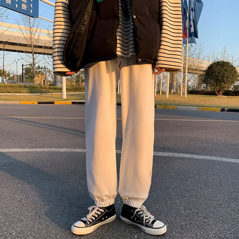 Повседневные мужские брюки на молнии бархатные зимние шаровары в Корейском