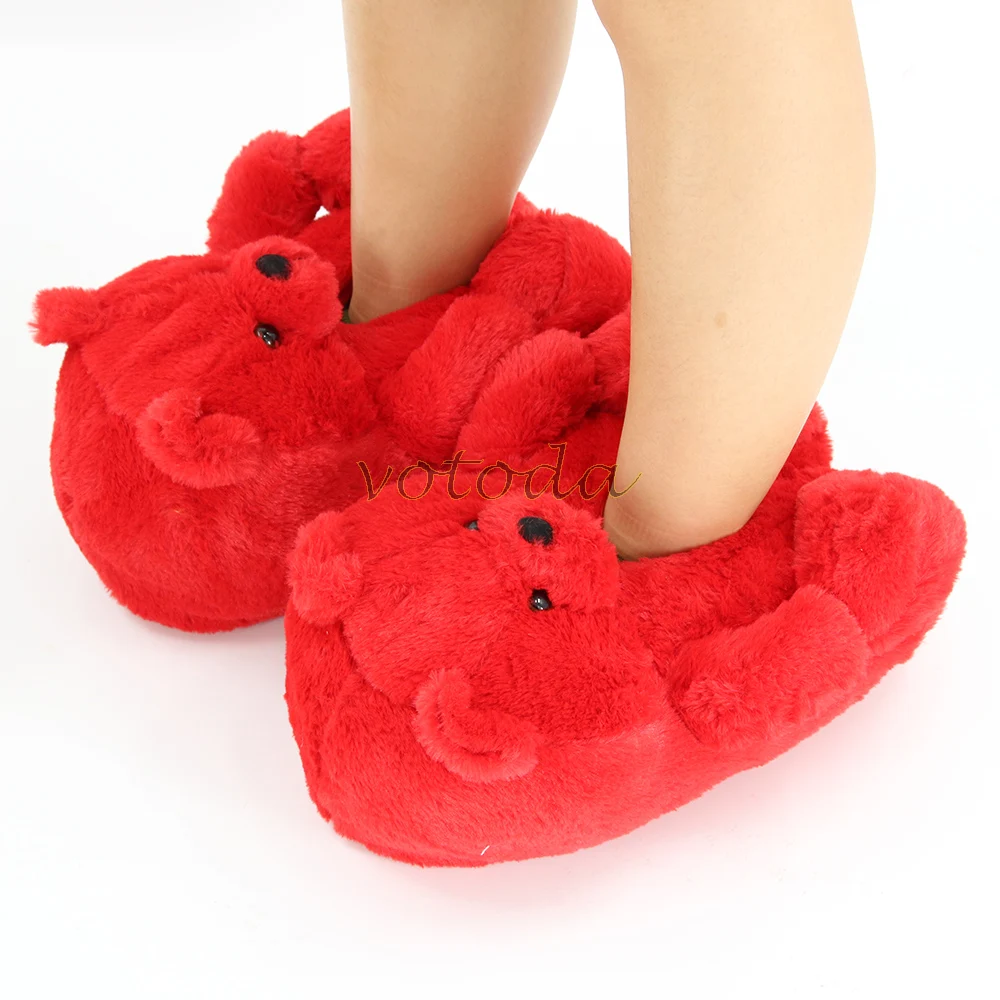 Teddy Bear Slippers Women Cute Cartoon Slides Furry Warm Soft Shoes Home Non-slip Cotton Flip Flops Rainbow Teddies Bear Slipper best house slippers