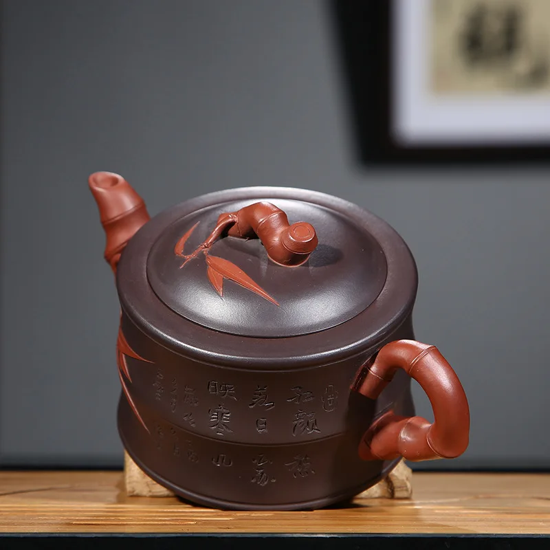 

Yixing Purply Clay Tea Teapot Chinese Kongfu Pots Raw Ore Purple Mud Two-color Bamboo Pot About 350ml