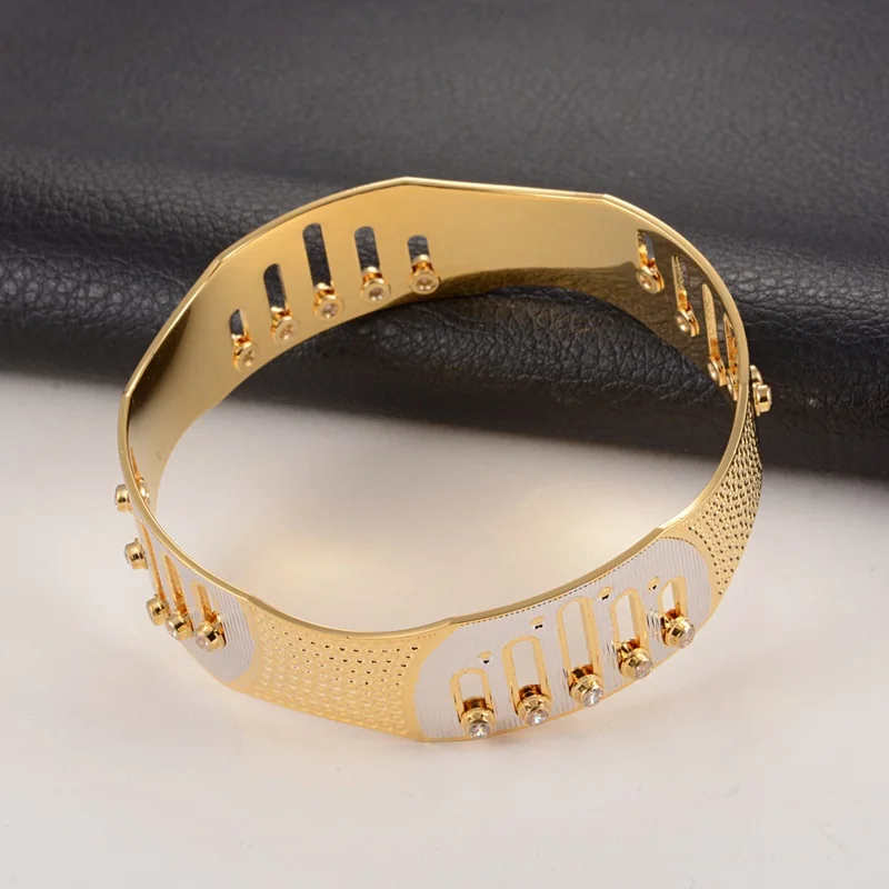 

OMHXZJ Wholesale Personality Fashion OL Woman Girl Party Gift Silver Gold Geometric Hollow 18KT Gold Cuff Bangle Bracelet BR204