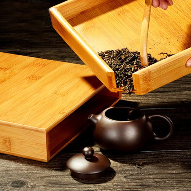 Natural Bamboo Tea Box Wood Tray Kung Fu Set Teaware Accessories Packaging Drawer Type Single Layer Storage | Дом и сад